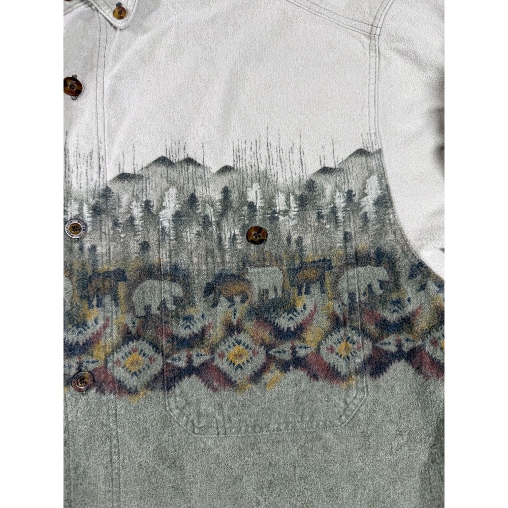 Vtg Woolrich Bear Forest Aztec Western Shirt Men's L Button Front Outdoors 90s - Picture 3 of 7